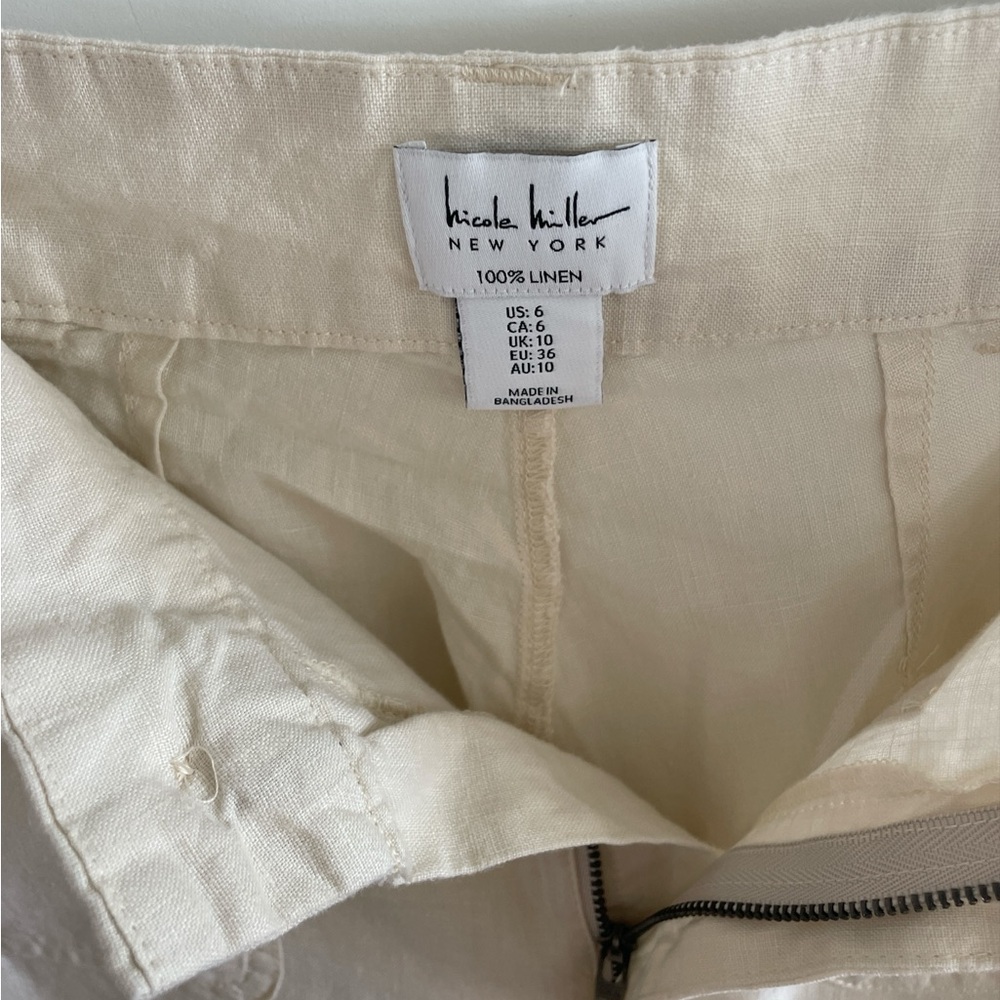 Nicole Miller 100% Linen Pants sz. 6 Vanilla White Wide-Leg Pants - Picture 3 of 5
